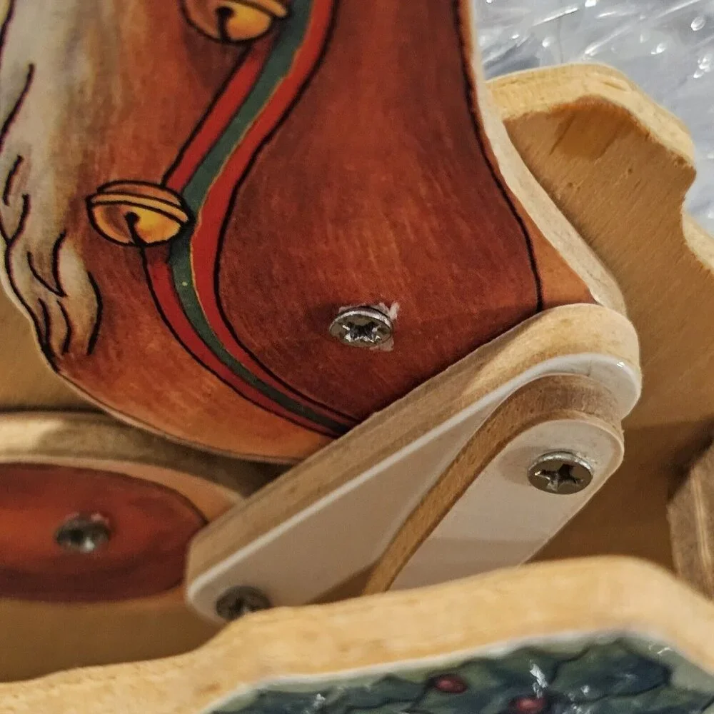 90s Christmas Animated Santa Sleigh‎ Reindeer Wooden Musical Winter Wall Decor